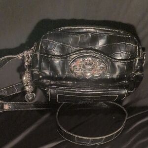 Kathy Van Zeeland Black Croc-Embossed Crossbody Bag
